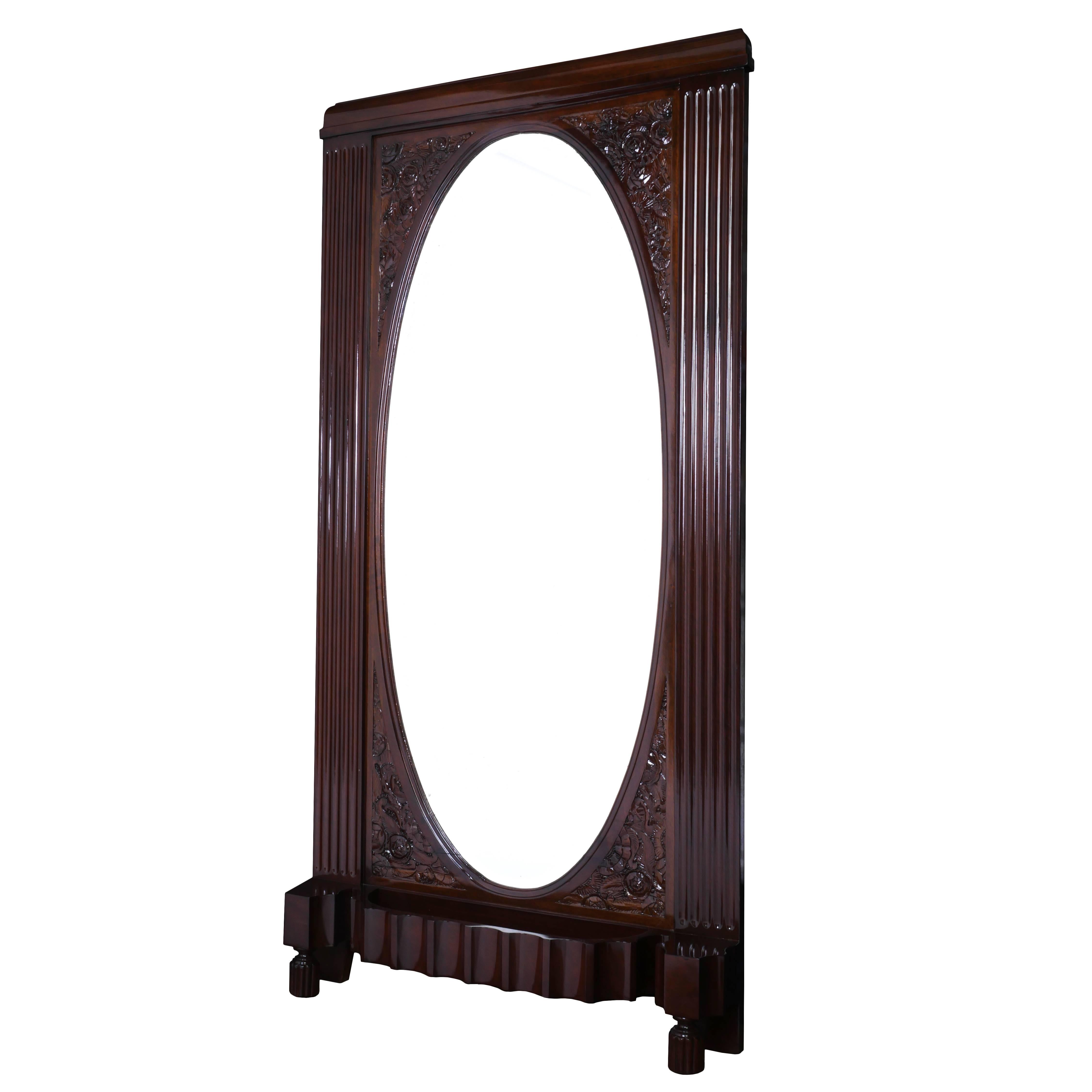 Impressive Solid Mahogany Art Deco Freestanding Grand Mirror For Sale