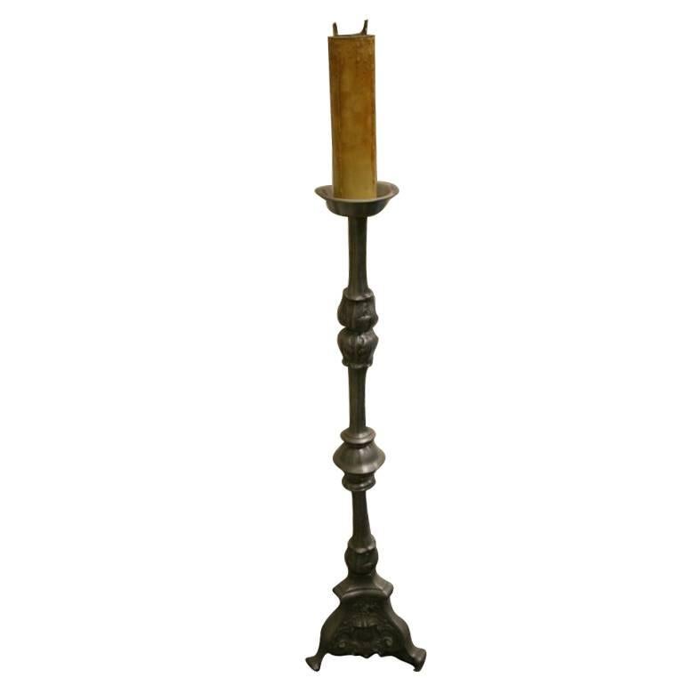 Lamp French Pewter Floor Candlestick For Sale