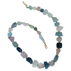 Rough Graduated Aquamarine and Morganite gemstone Necklace 9