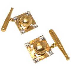 Yellow Gold Platinum Baseball Motif Cufflinks circa 1940s 6