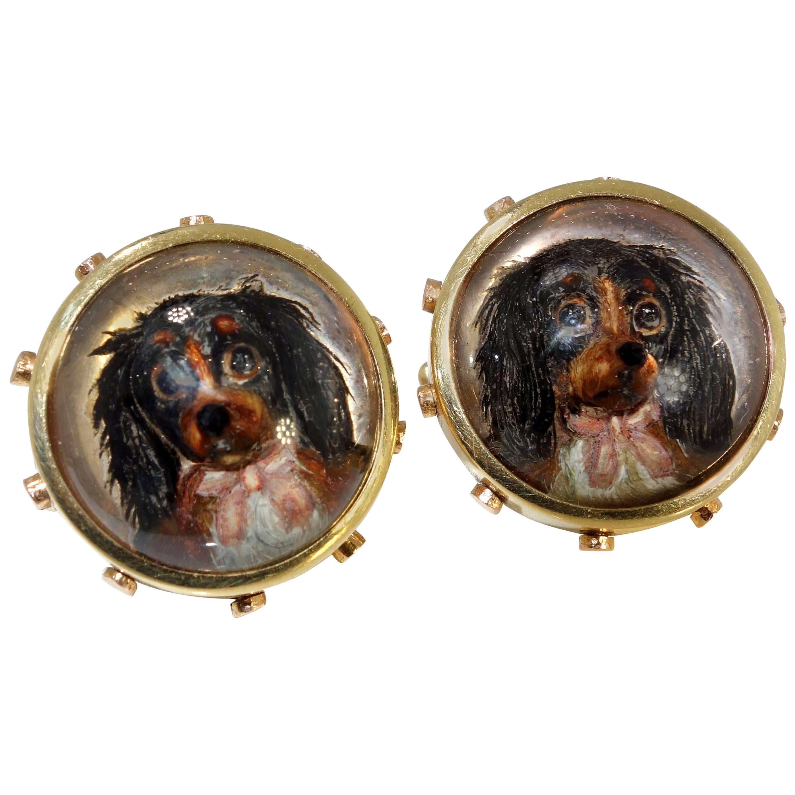 Antique Gold Reverse Painting on Crystal Cufflinks