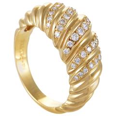 Cartier Diamond Yellow Gold Ridged Band Ring