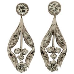 1930s 1.65 Carats Diamond Drop Earrings