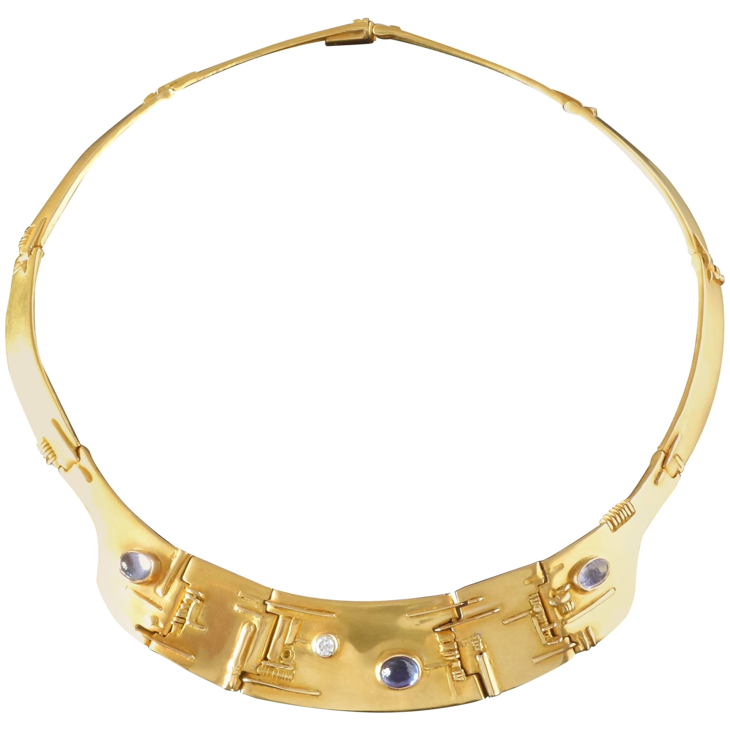 Fernand Demaret Unique Modernist Diamond Sapphire Gold Necklace 
