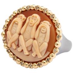 Amedeo "Wise Monkeys" Cameo 9kt Gold Ring