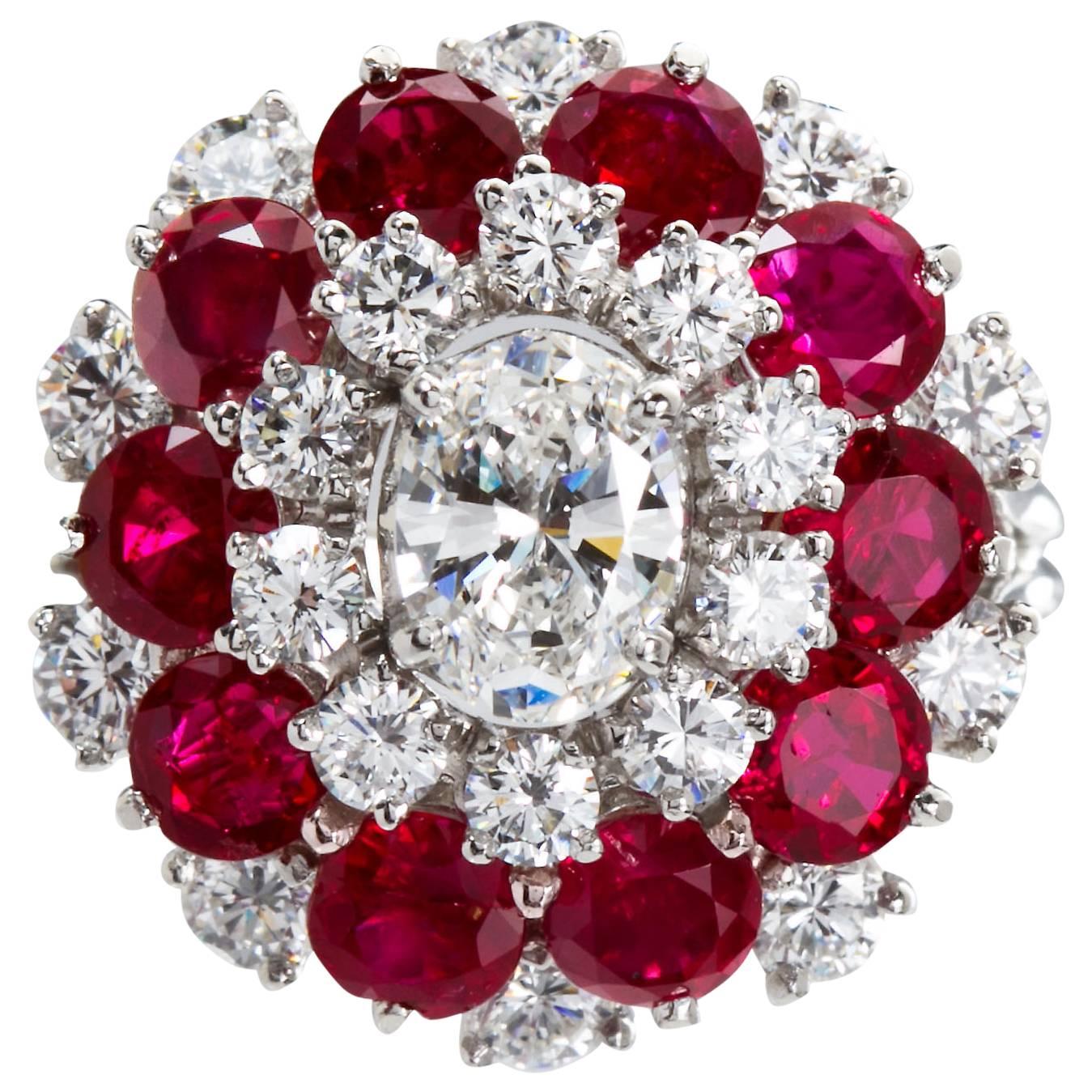 J. E. Caldwell & Co. Diamond Ruby Cluster Cocktail Ring