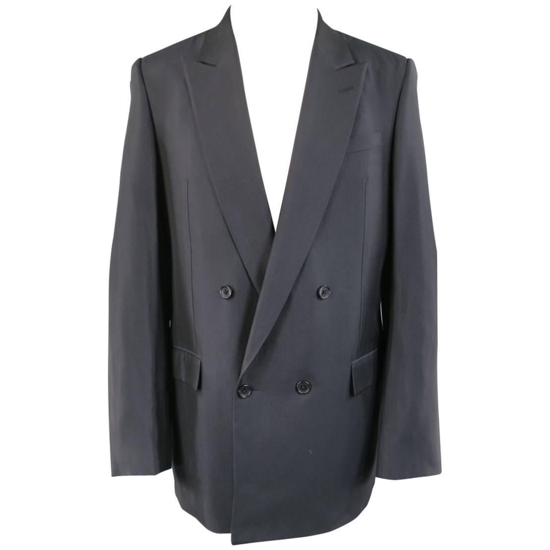 Men's BALENCIAGA 38 Regular Midnight Navy Double Breasted Peak Lapel Sport Coat