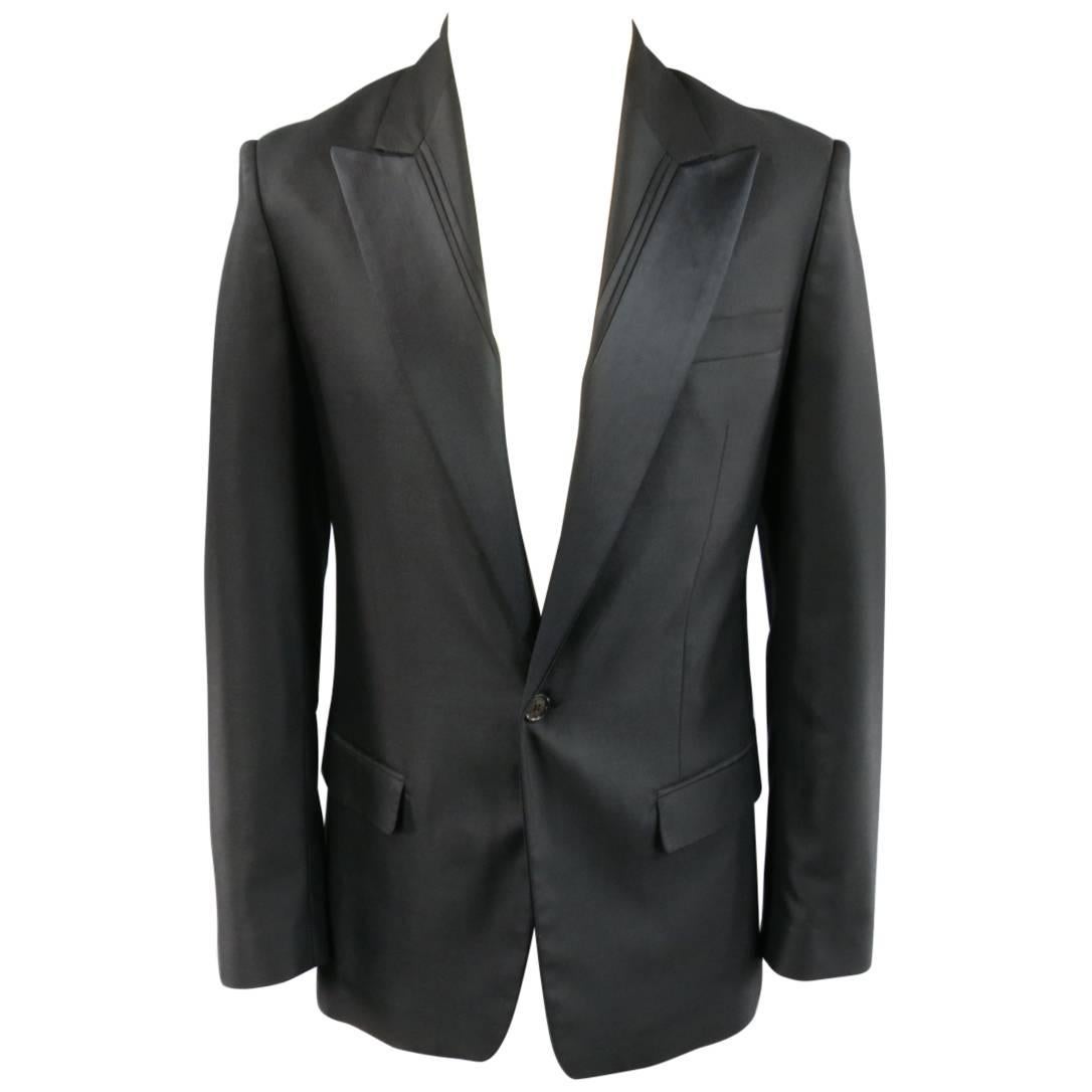 Men's VIKTOR & ROLF Jacket 36 Black Wool / Silk Stripe Peak Lapel Dinner Tuxedo