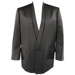 Vintage ISSEY MIYAKE 38 Regular Black Wool Slit Shawl Collar V Neck Oversized Sport Coat