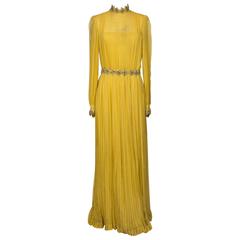 1970 Jean Patou fabulous Long Yellow Pleats Chiffon Dress
