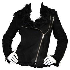 McQ by Alexander McQueen Black Shearling Moto Jacket Sz 38