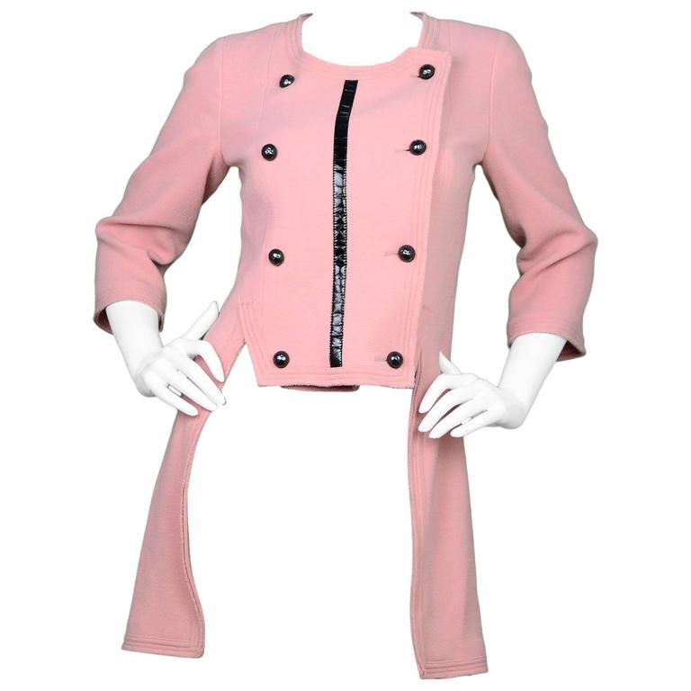 Chanel NWT Pink/ Black Trim Wool Tailcoat Sz 40 For Sale at 1stDibs ...