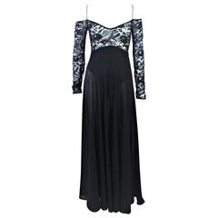 DONNA KARAN Black Lace Beaded Wool Gown Size 4 6 10