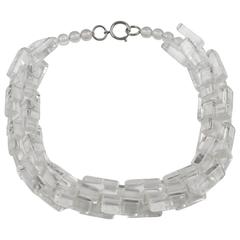 Vintage 1980s Italian Studio Sculpture Crystal Clear Carved Lucite Necklace