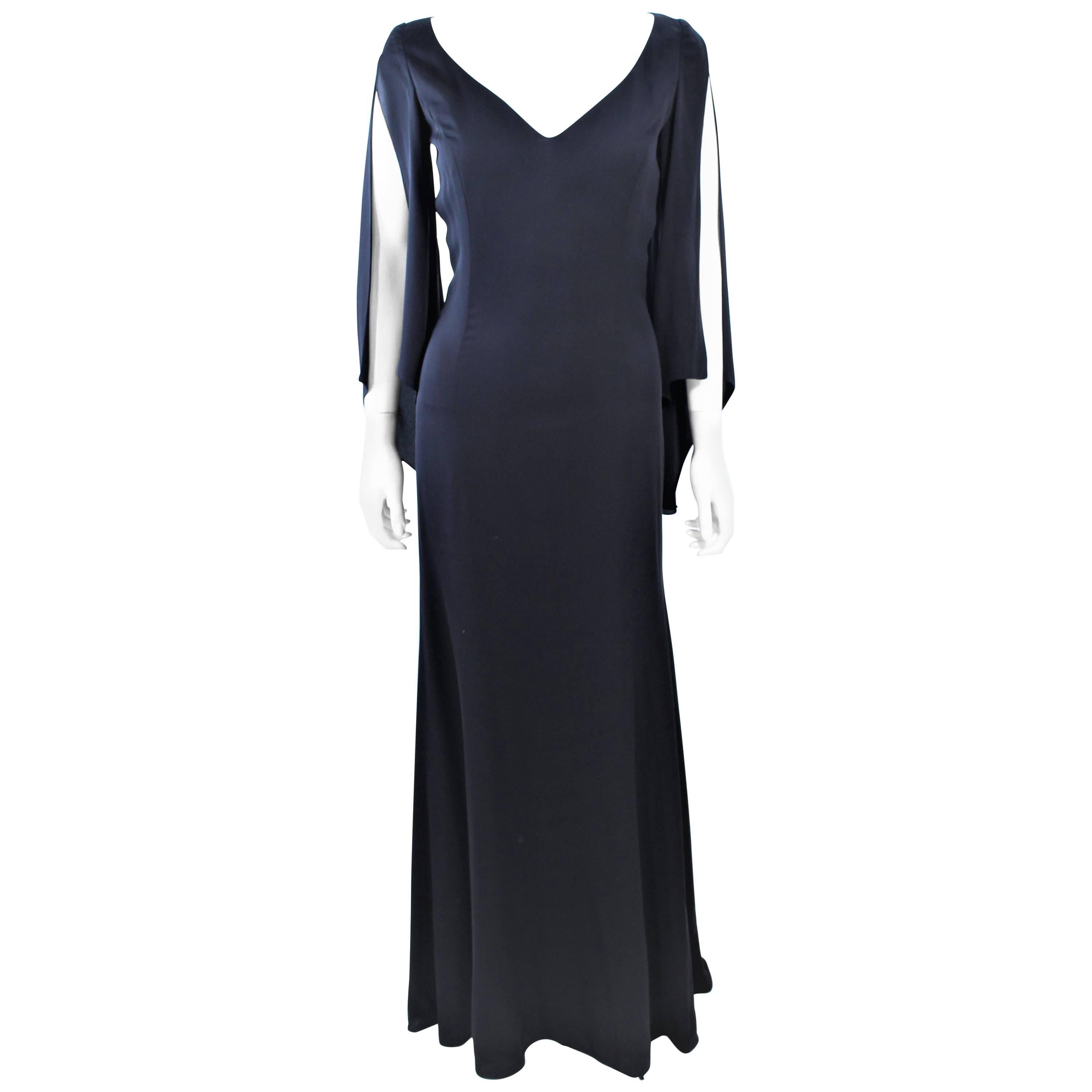 CAROLINA HERRERA Black Chiffon Drape Gown Size 4 For Sale