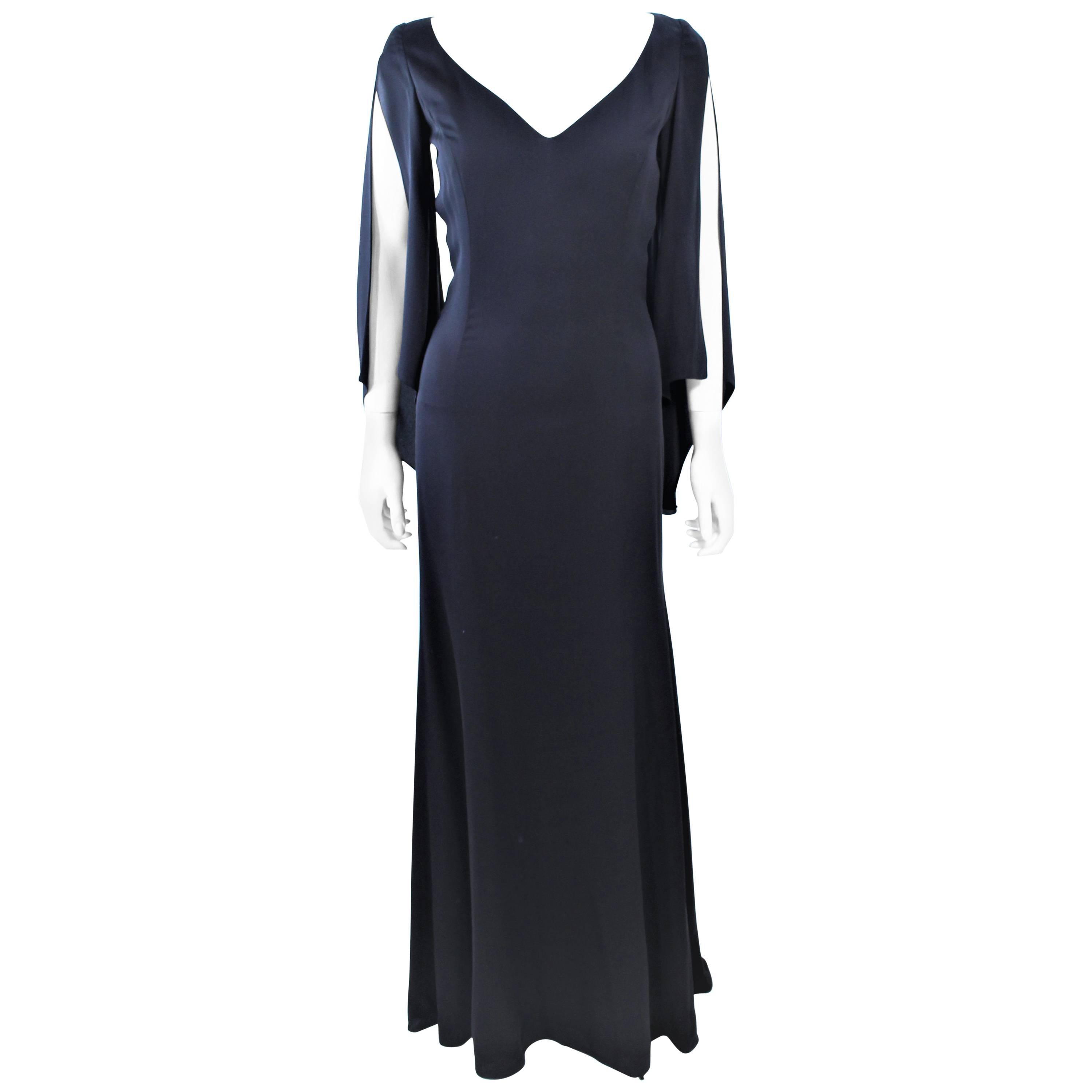 Robe drapée CAROLINA HERRERA en mousseline de soie noire taille 4 en vente