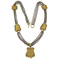 Zoe Coste Paris Bold Long Multi-Strand Necklace with Gilt Medallion 6