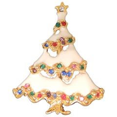 White Enamel Vintage Christmas Tree Pin