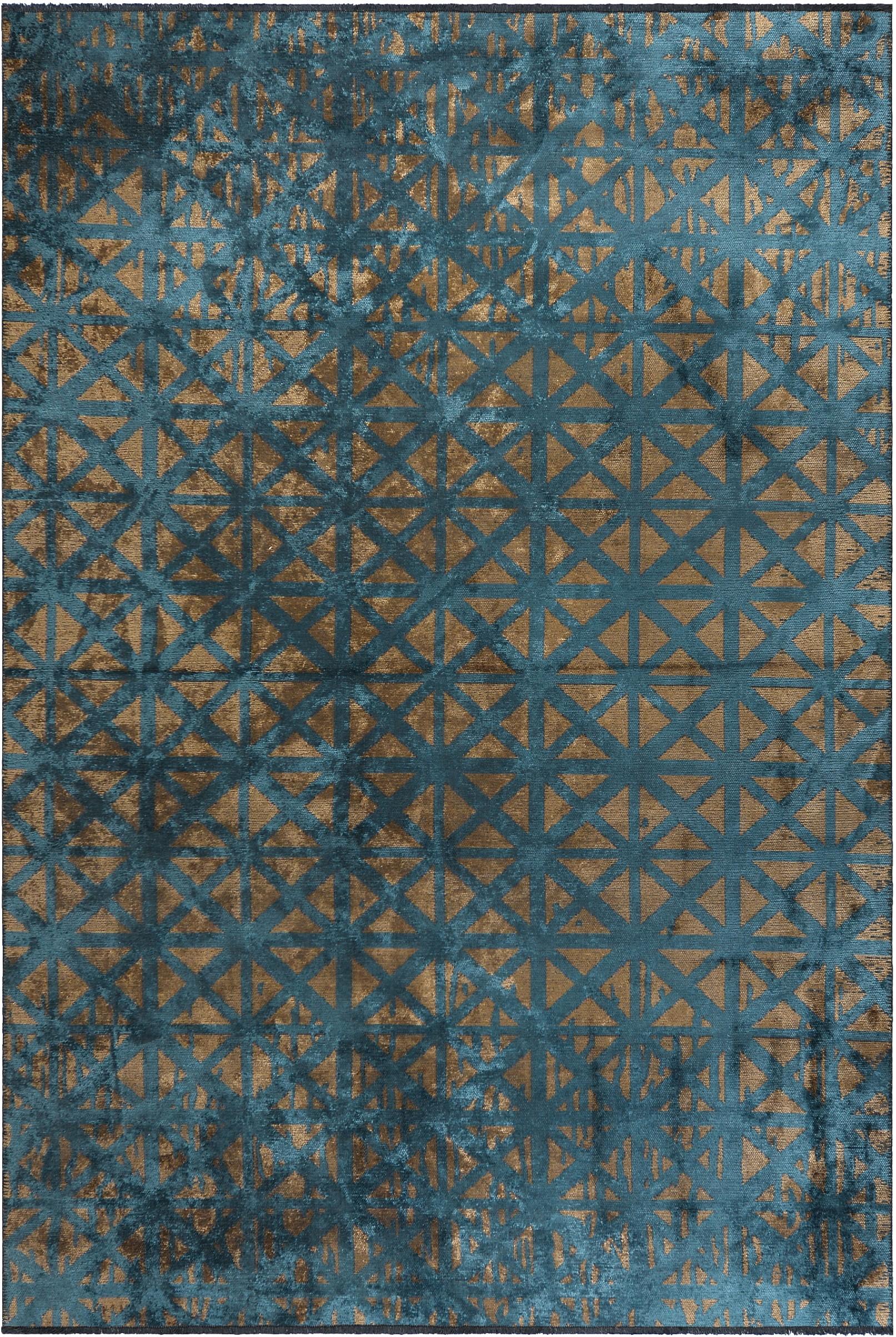 En vente :  (Bleu) Tapis moderne et géométrique de luxe tissé à la main