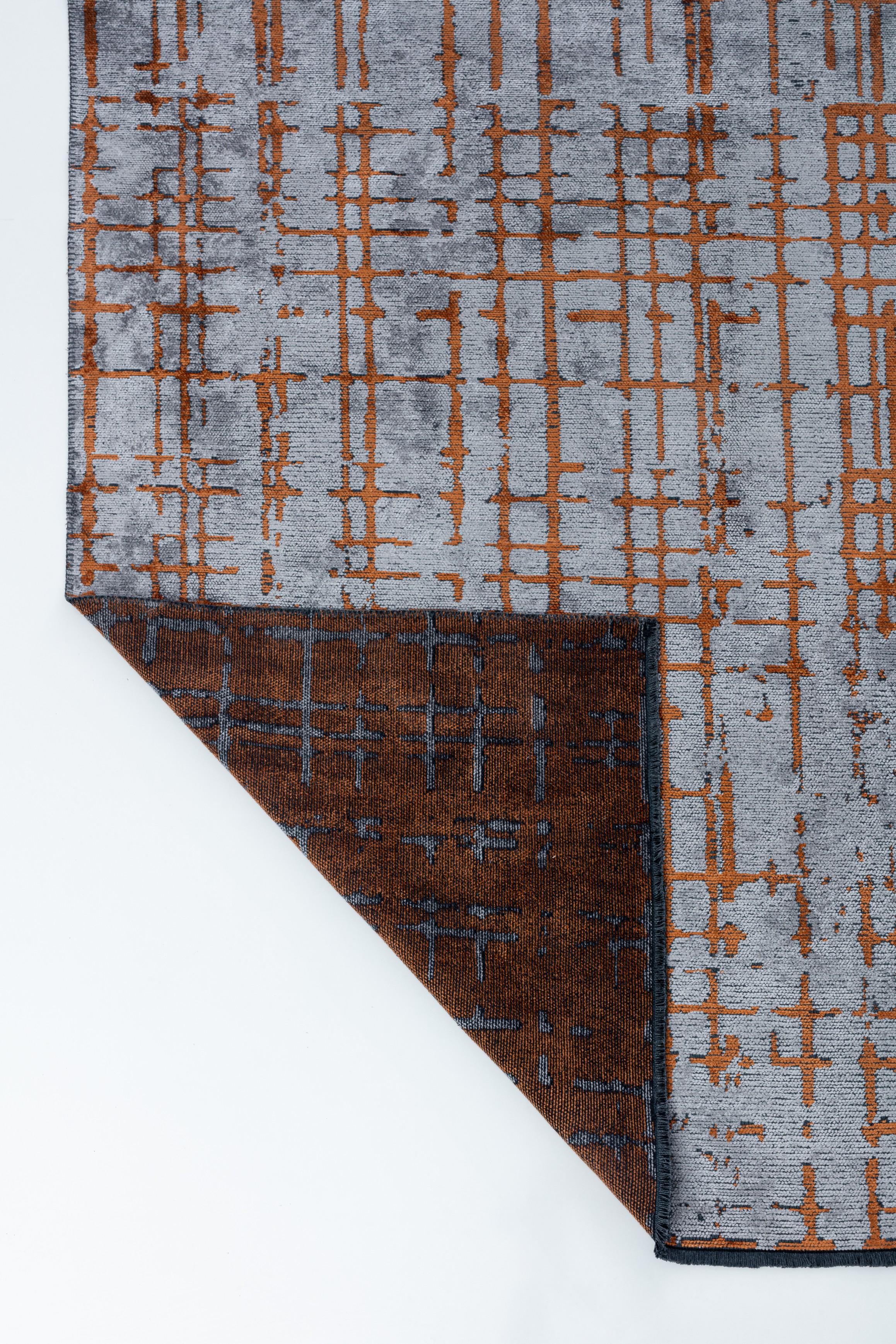 Im Angebot: Moderner karierter roter Luxus-Teppich, handgefertigt,  (Grau) 3