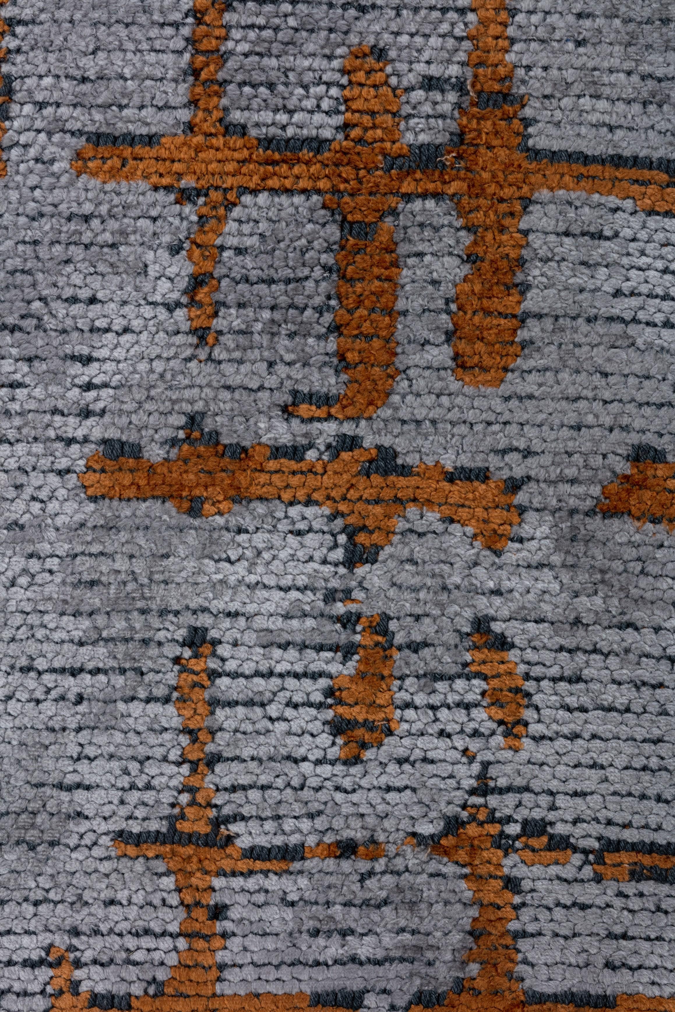 Im Angebot: Moderner karierter roter Luxus-Teppich, handgefertigt,  (Grau) 5