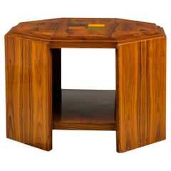 Art Deco Hexagonal Side Table, Wood Inlay, American Design, 1930s
