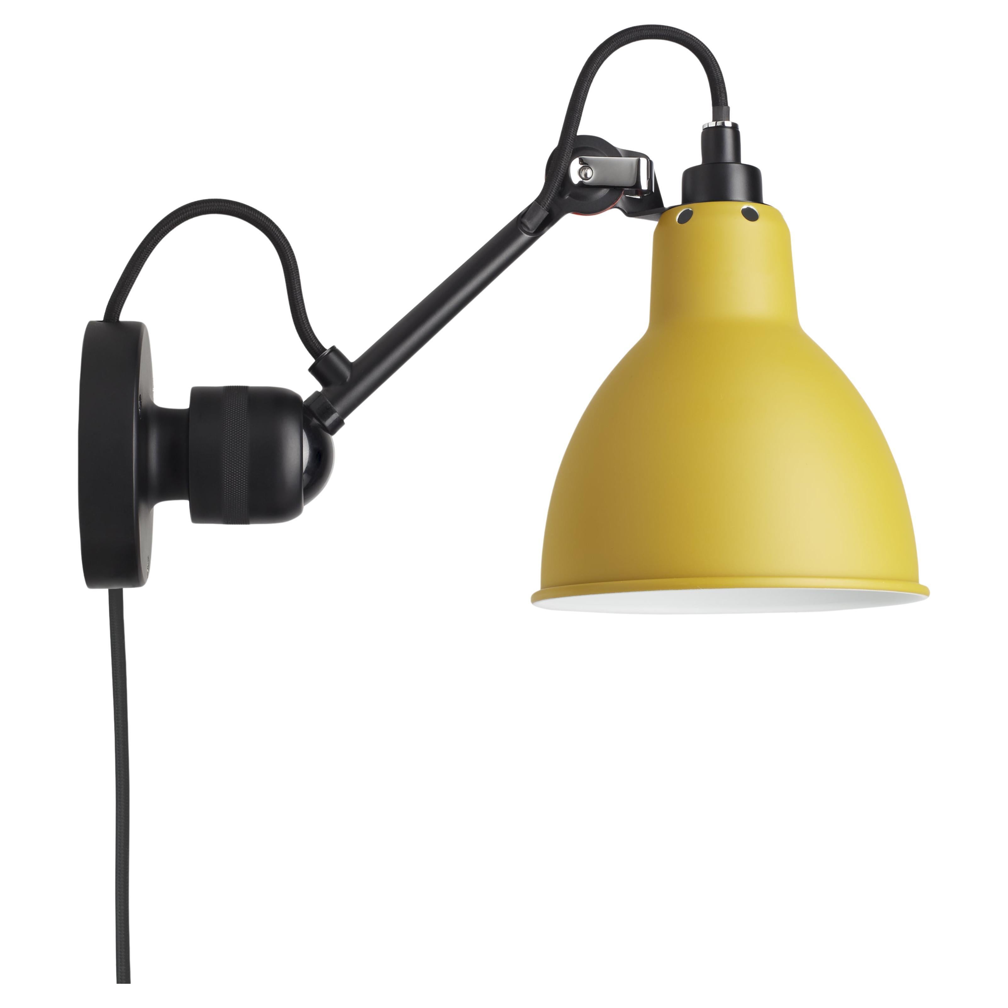 DCW Editions La Lampe Gras N°304 CA Wall Lamp in Black Arm and Yellow Shade
