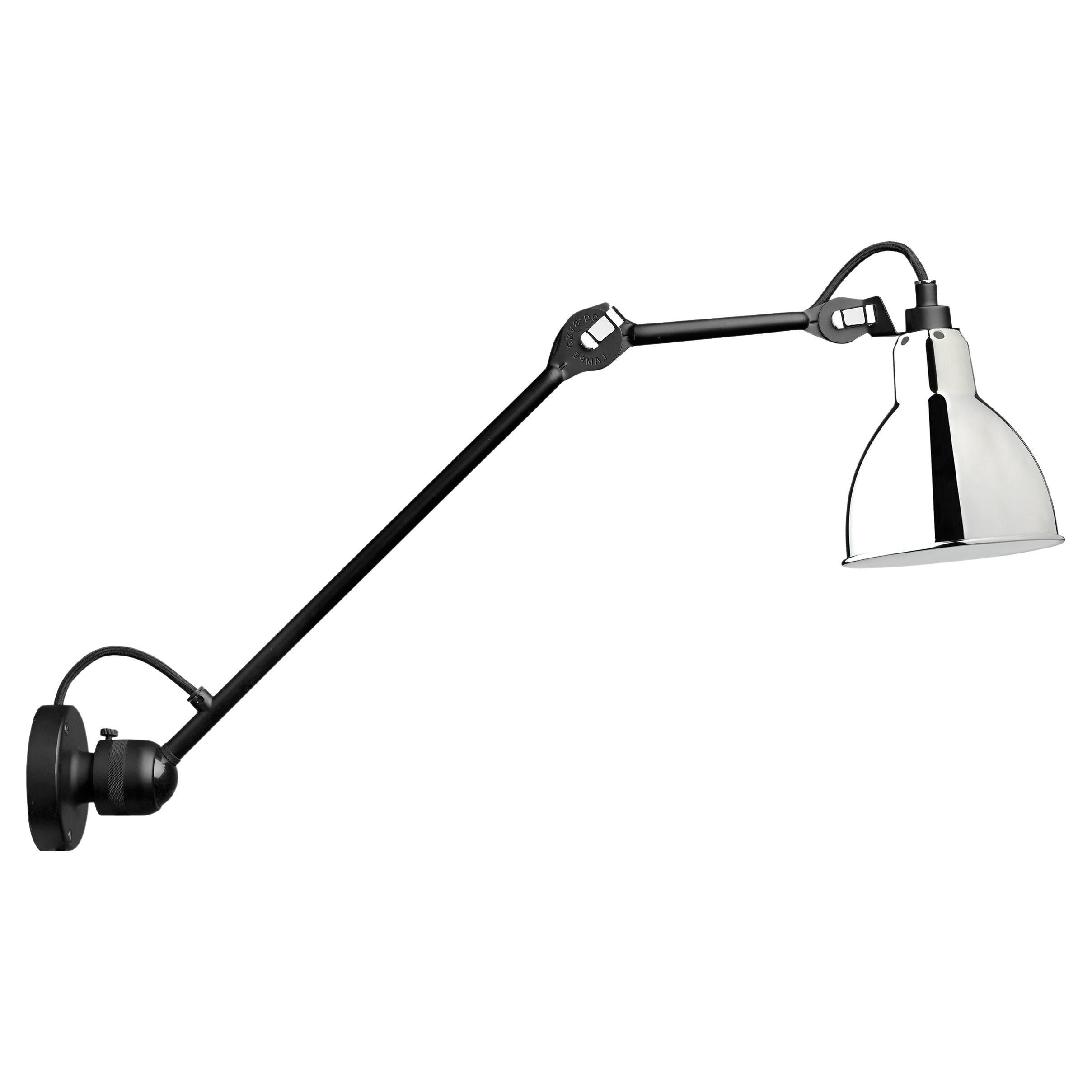 DCW Editions La Lampe Gras N°304 L40 Wall Lamp in Black Arm and Chrome Shade For Sale
