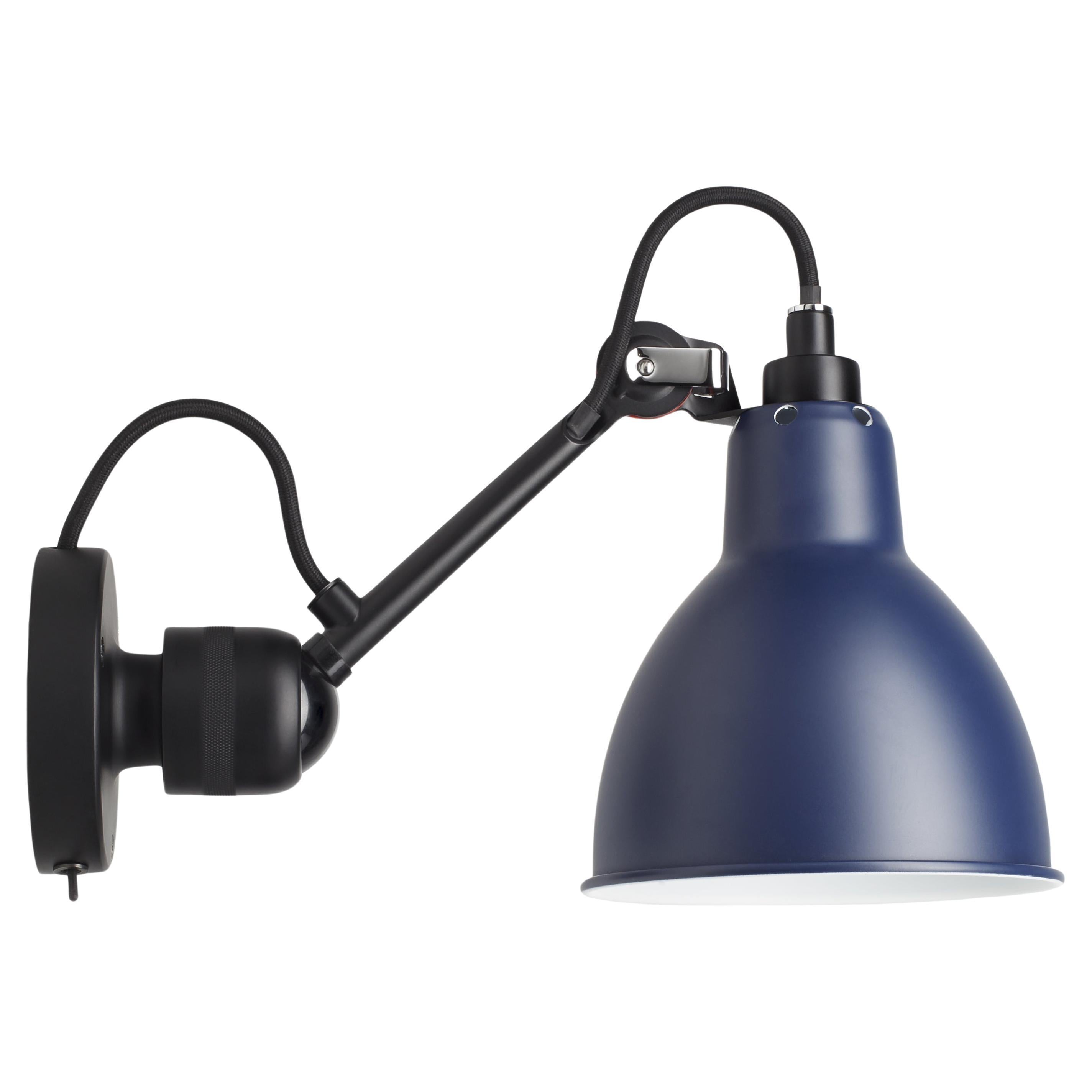 DCW Editions La Lampe Gras N°304 SW Wall Lamp in Black Arm and Blue Shade For Sale