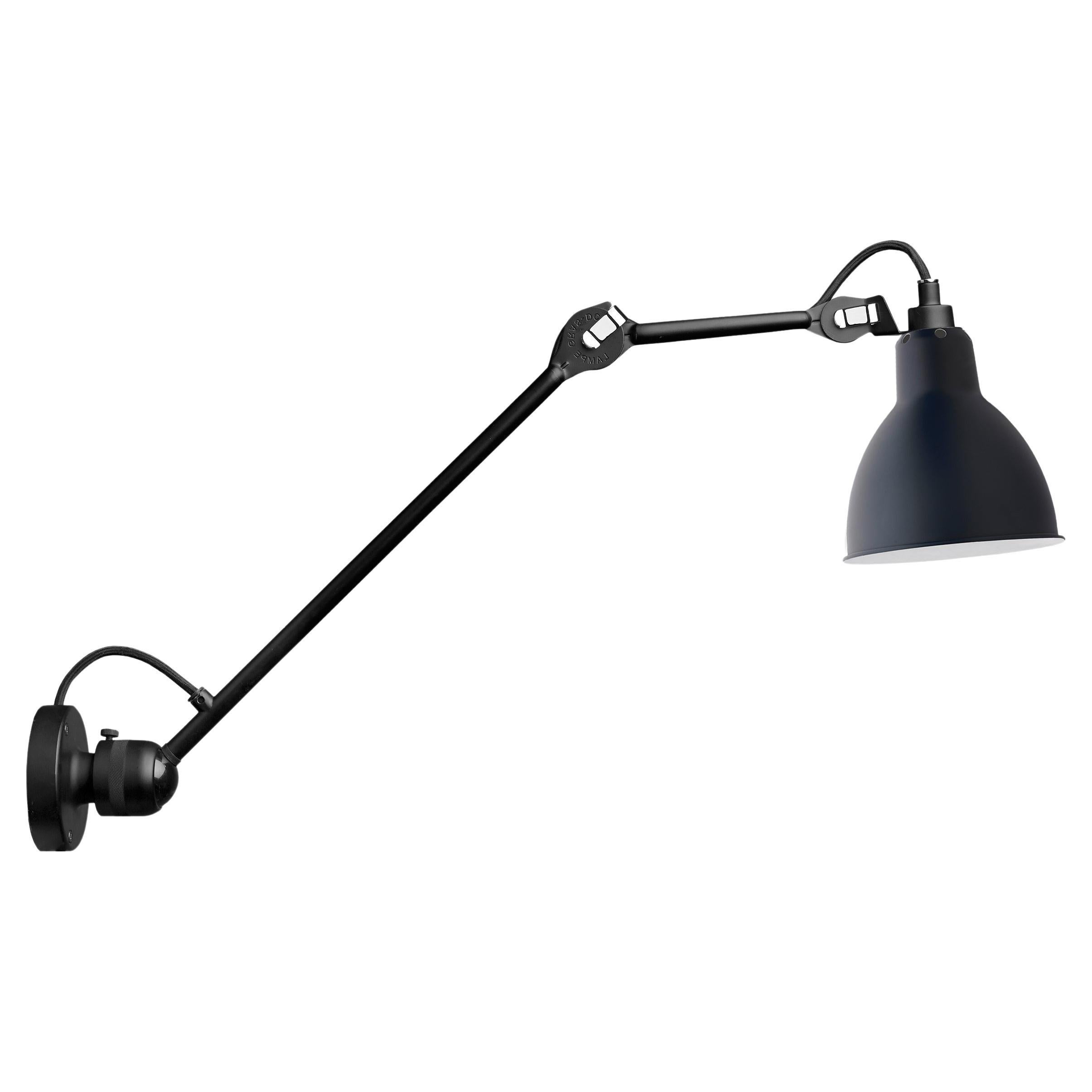 DCW Editions La Lampe Gras N°304 L40 Wall Lamp in Black Arm and Blue Shade For Sale