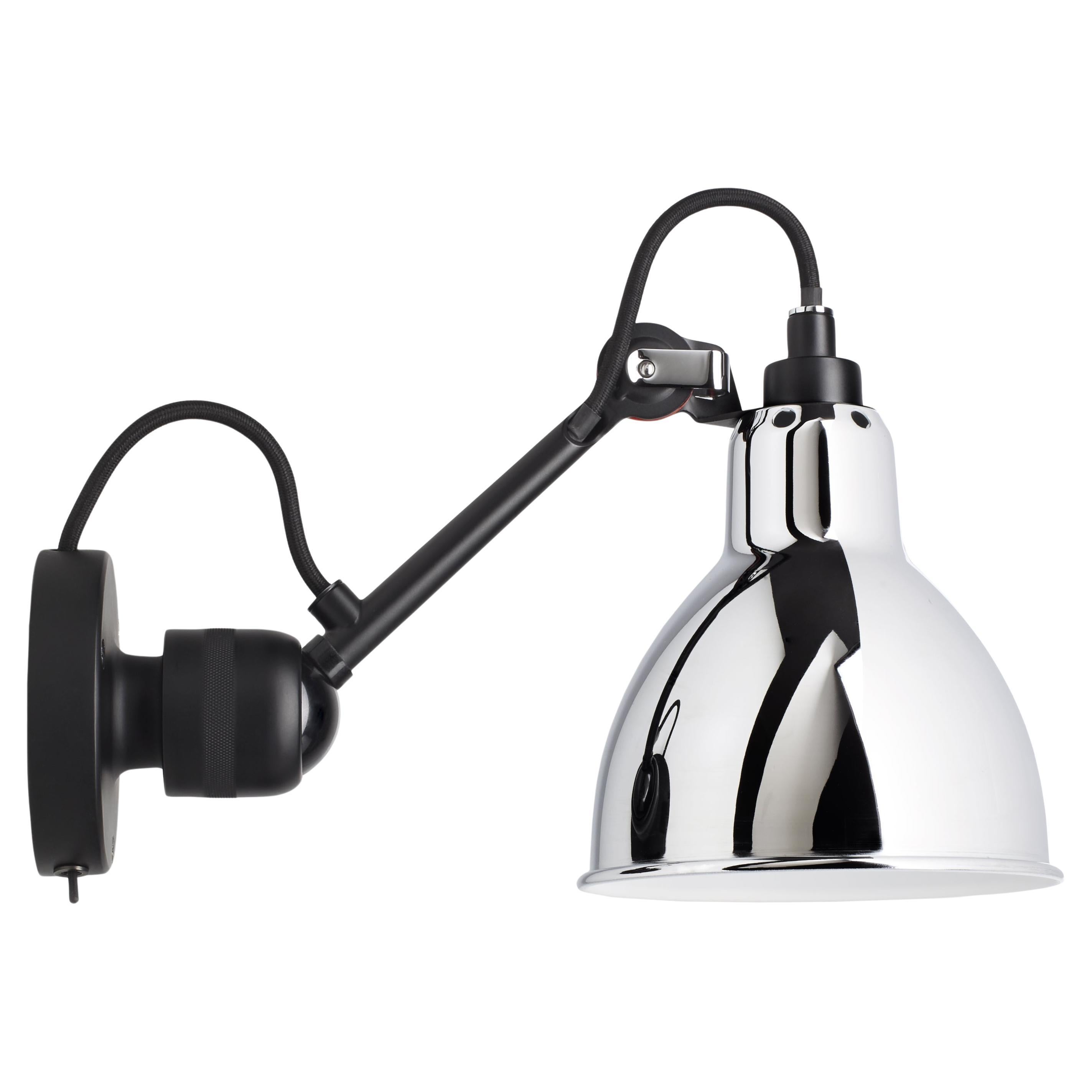 DCW Editions La Lampe Gras N°304 SW Wall Lamp in Black Arm and Chrome Shade For Sale