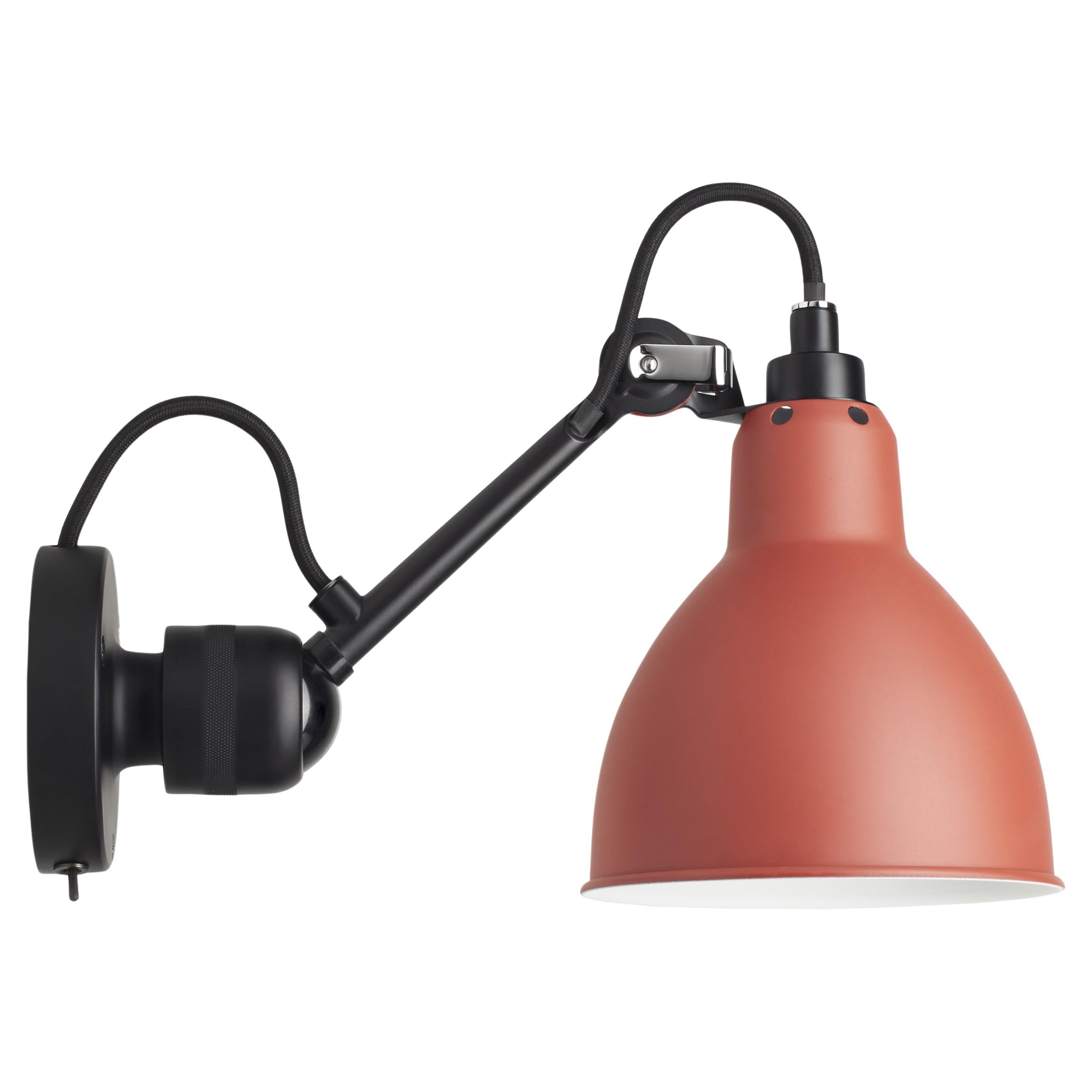 DCW Editions La Lampe Gras N°304 SW Wall Lamp in Black Arm and Red Shade