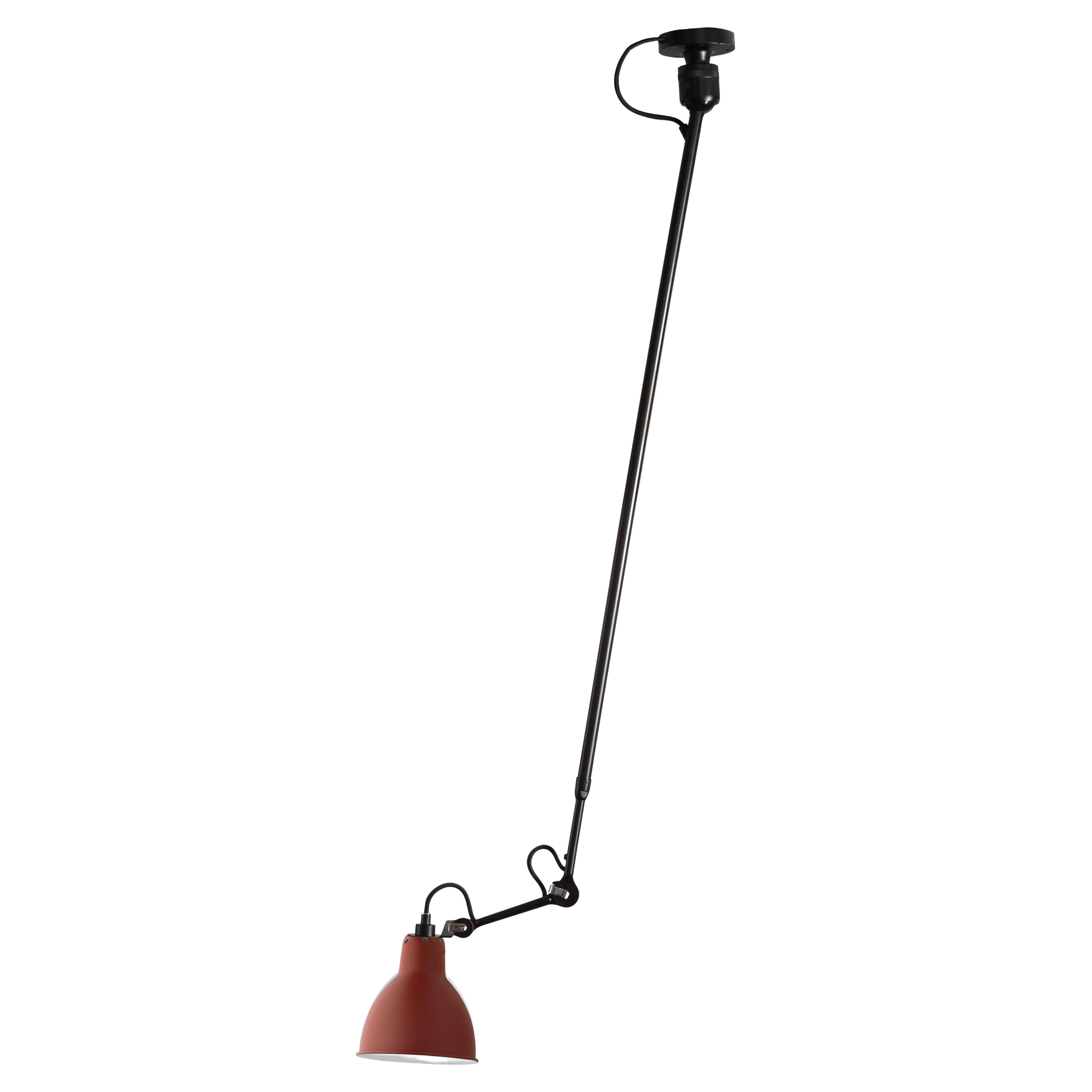 DCW Editions La Lampe Gras N°302 L Pendant Light in Black Arm and Red Shade For Sale