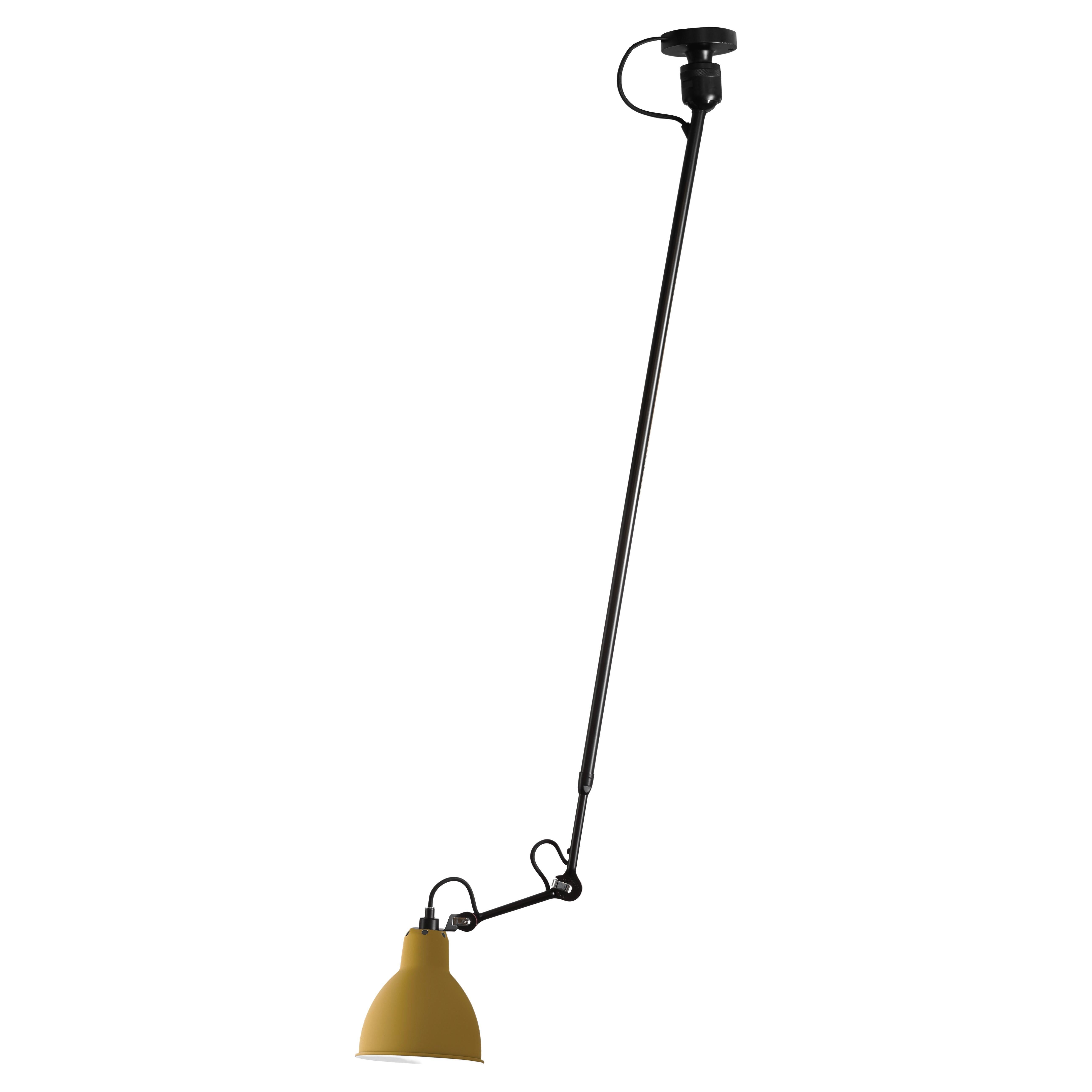 DCW Editions La Lampe Gras N°302 L Pendant Light in Black Arm and Yellow Shade For Sale