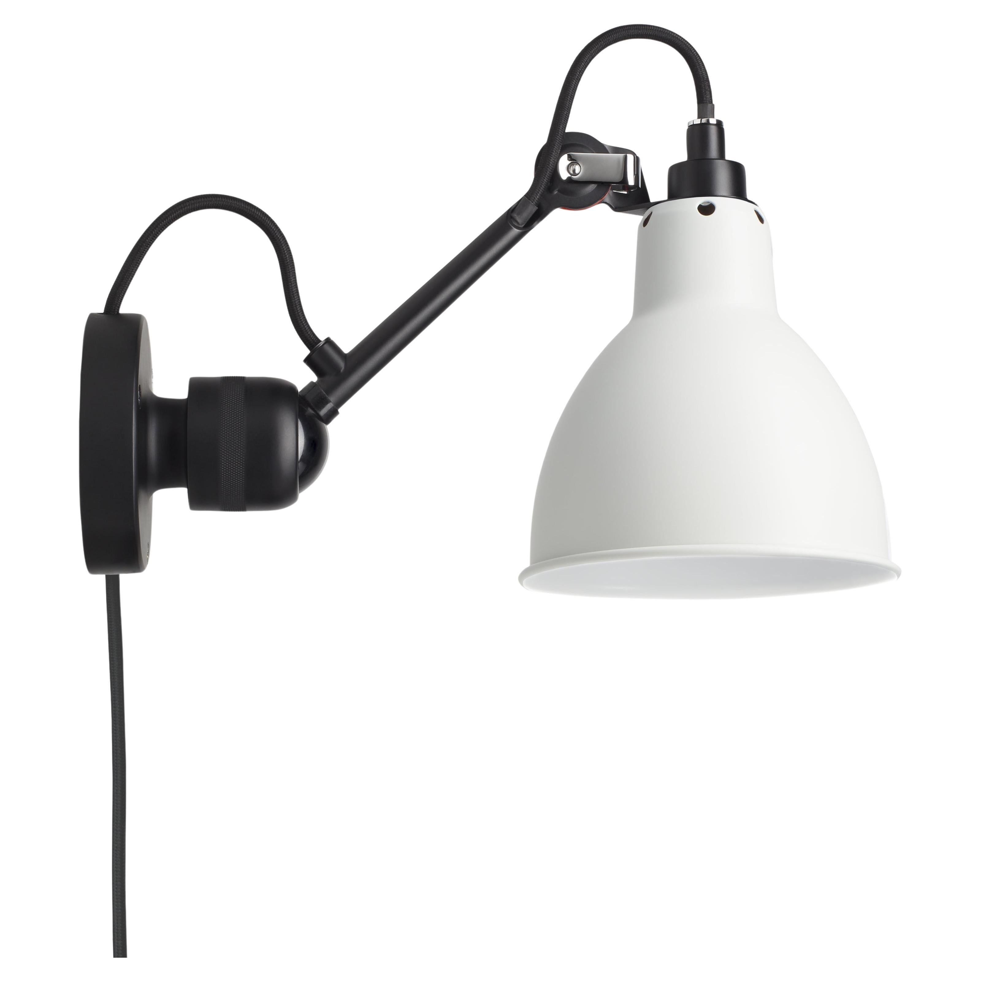 DCW Editions La Lampe Gras N°304 CA Wall Lamp in Black Arm and White Shade For Sale