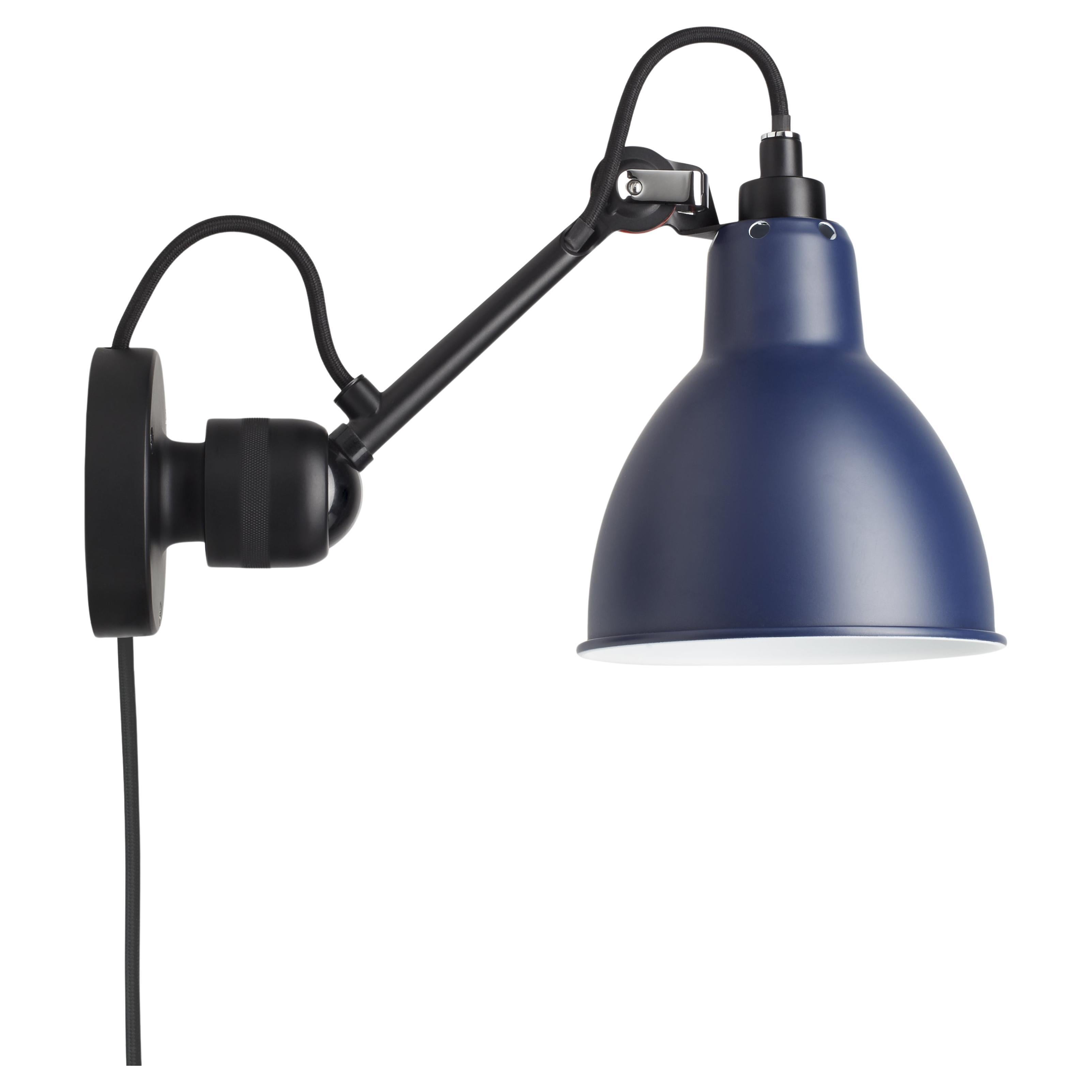 DCW Editions La Lampe Gras N°304 CA Wall Lamp in Black Arm and Blue Shade