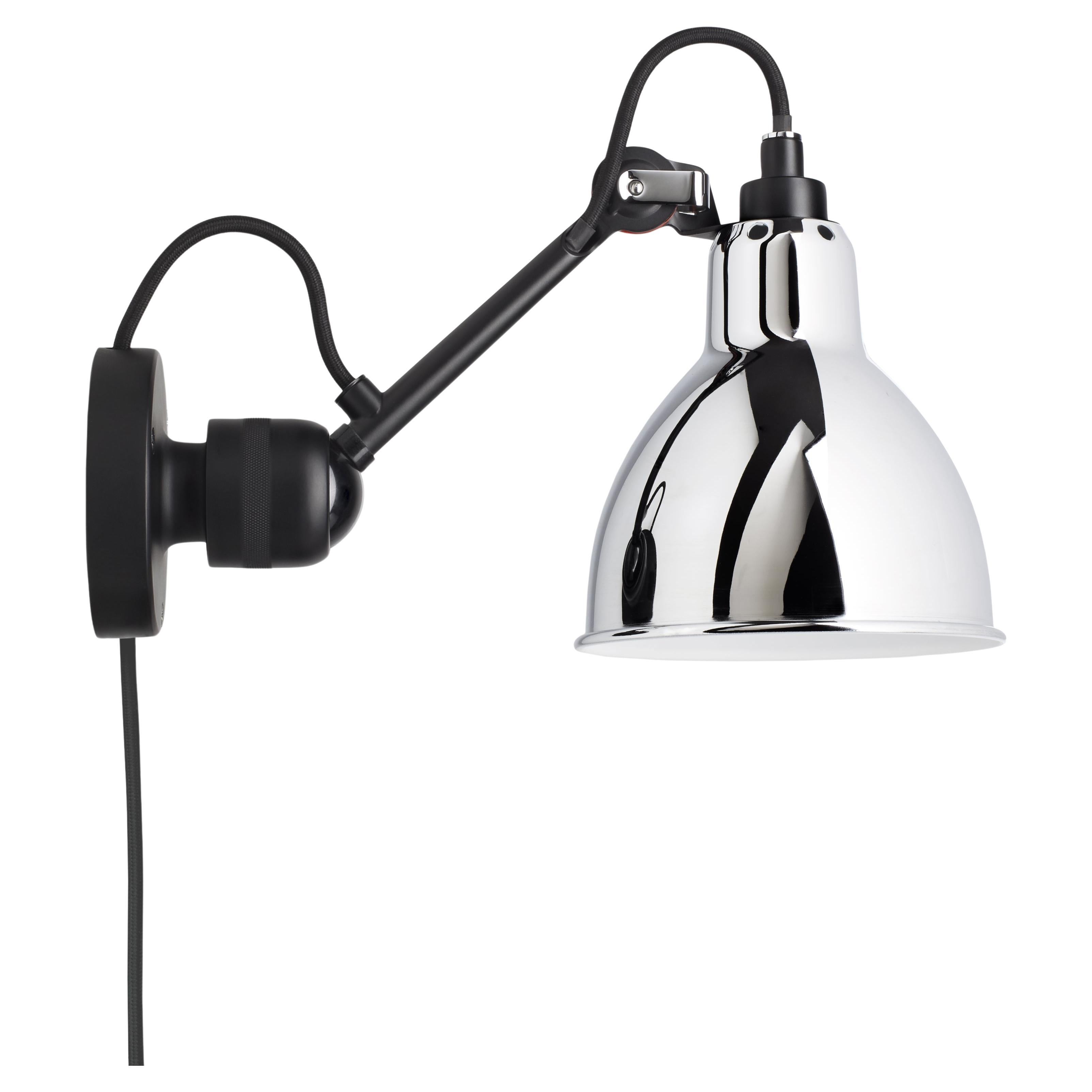 DCW Editions La Lampe Gras N°304 CA Wall Lamp in Black Arm and Chrome Shade For Sale