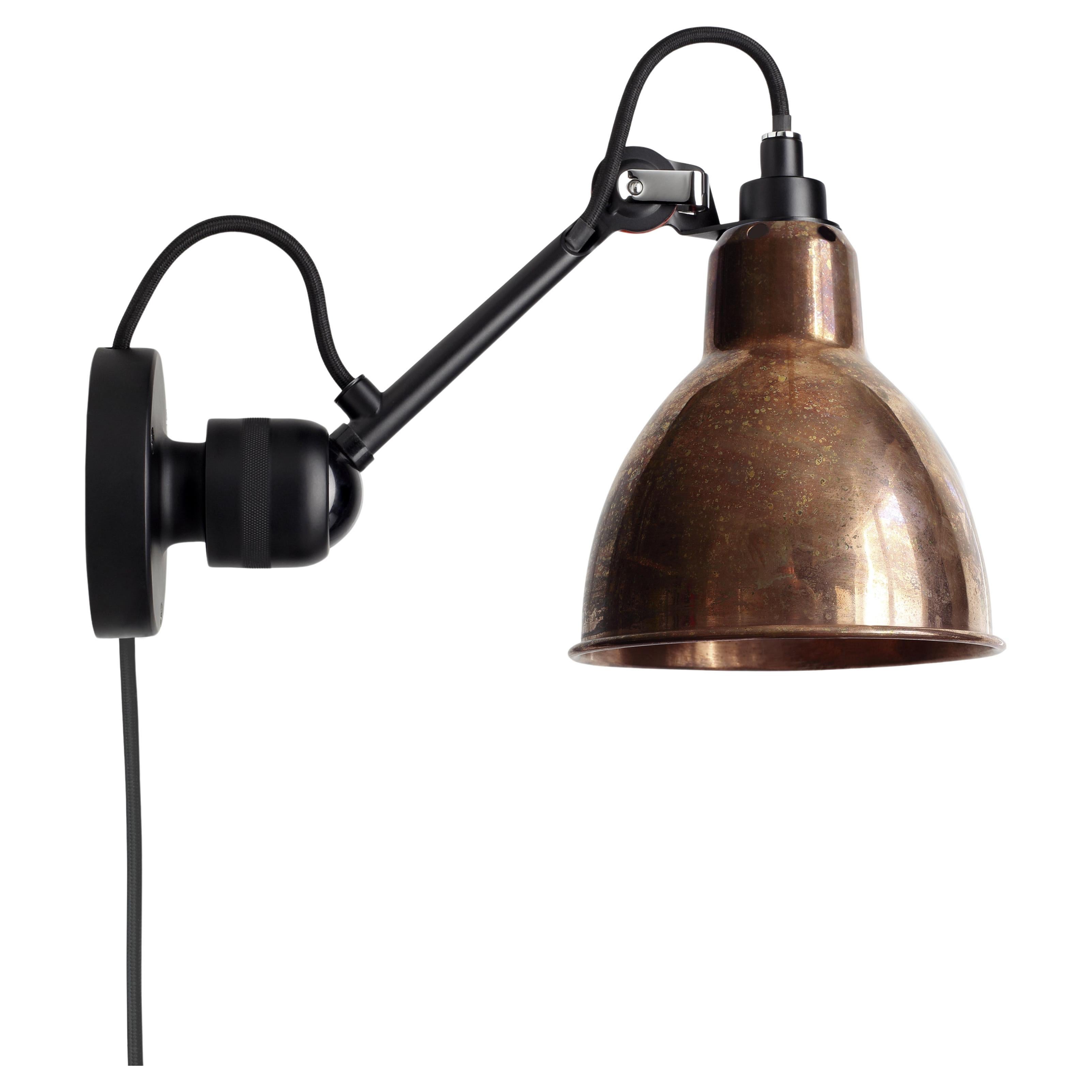 DCW Editions La Lampe Gras N°304 CA Wall Lamp in Black Arm and Raw Copper Shade