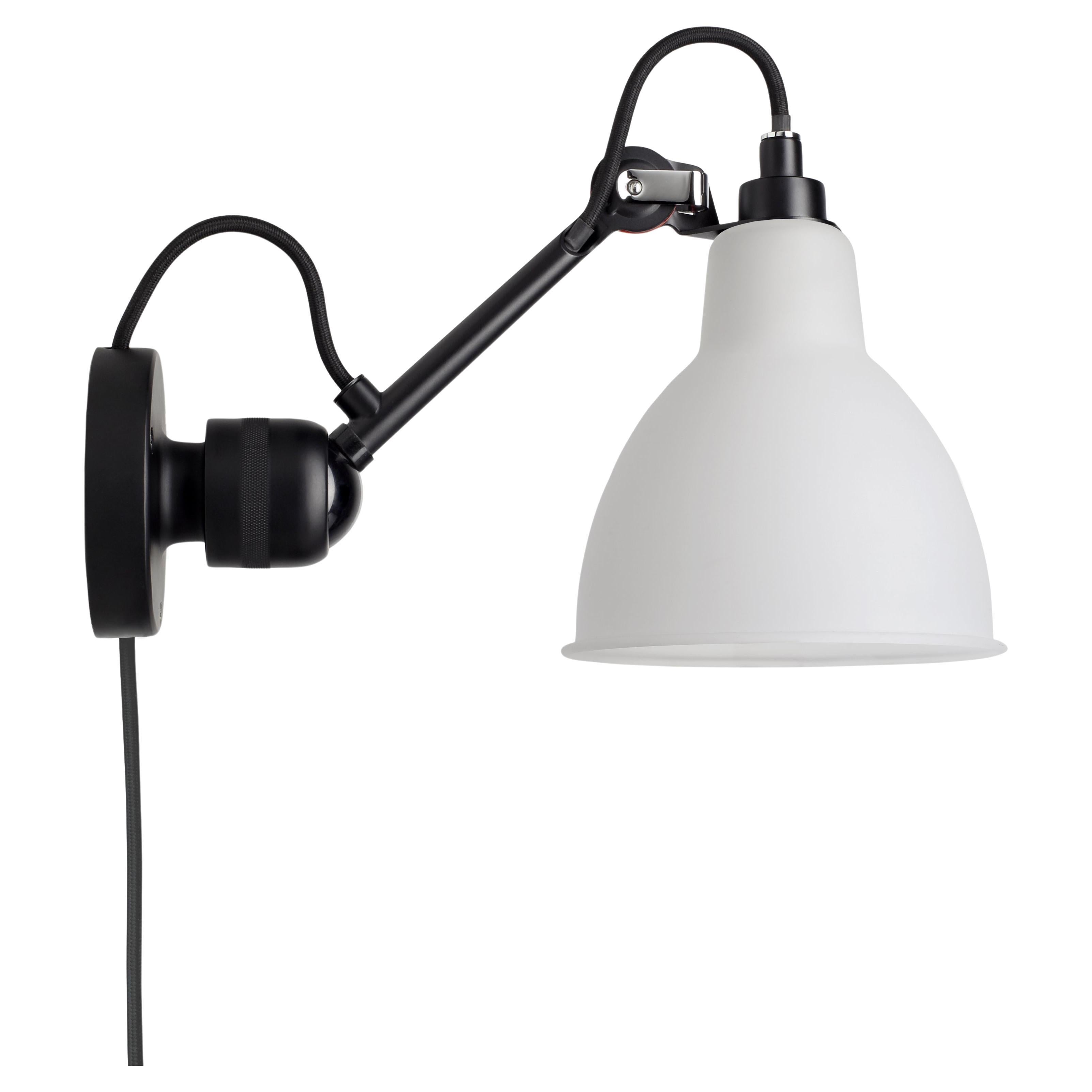DCW Editions La Lampe Gras N°304 CA Wall Lamp in Black Arm & Frosted Glass Shade For Sale