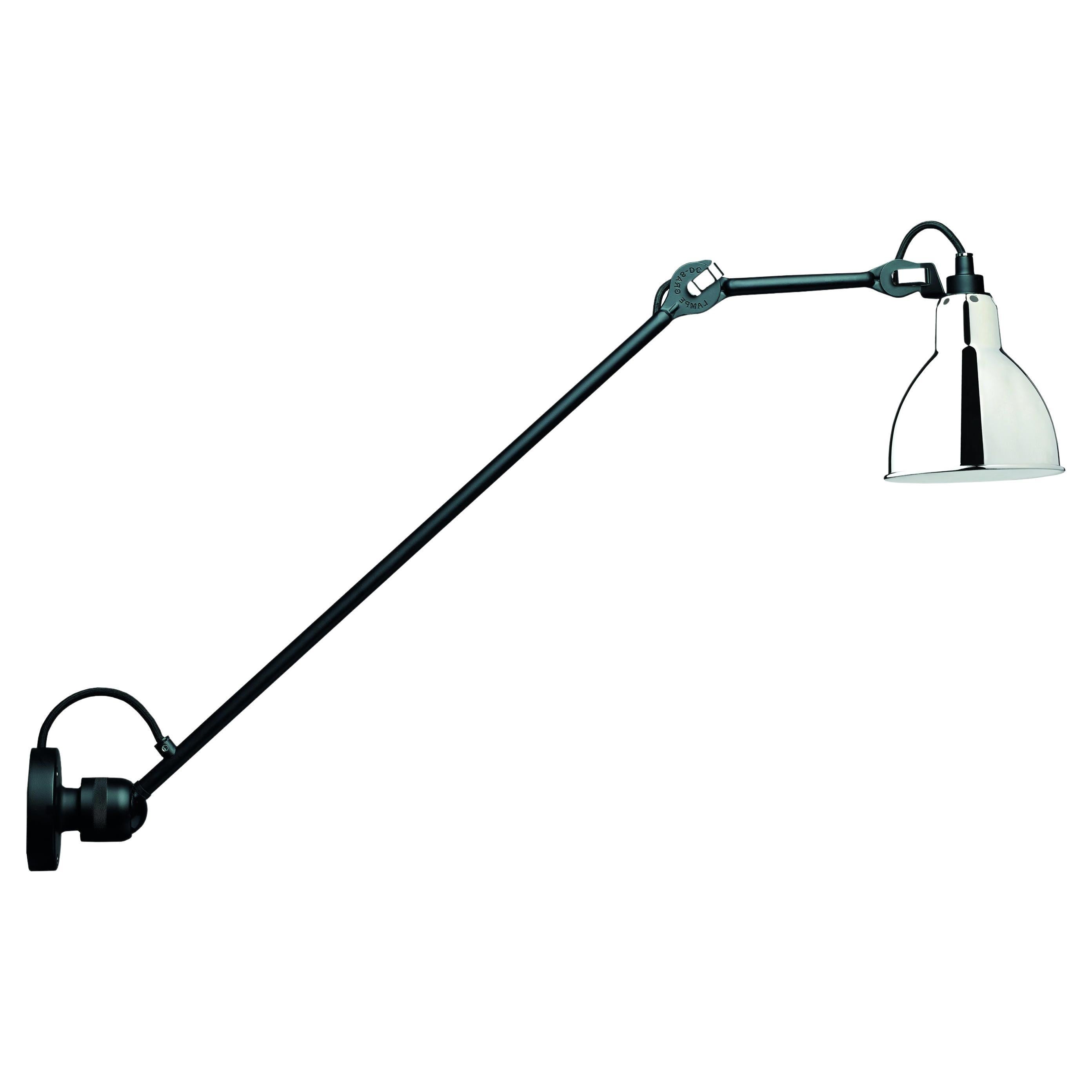 DCW Editions La Lampe Gras N°304 L60 Wall Lamp in Black Arm and Chrome Shade For Sale