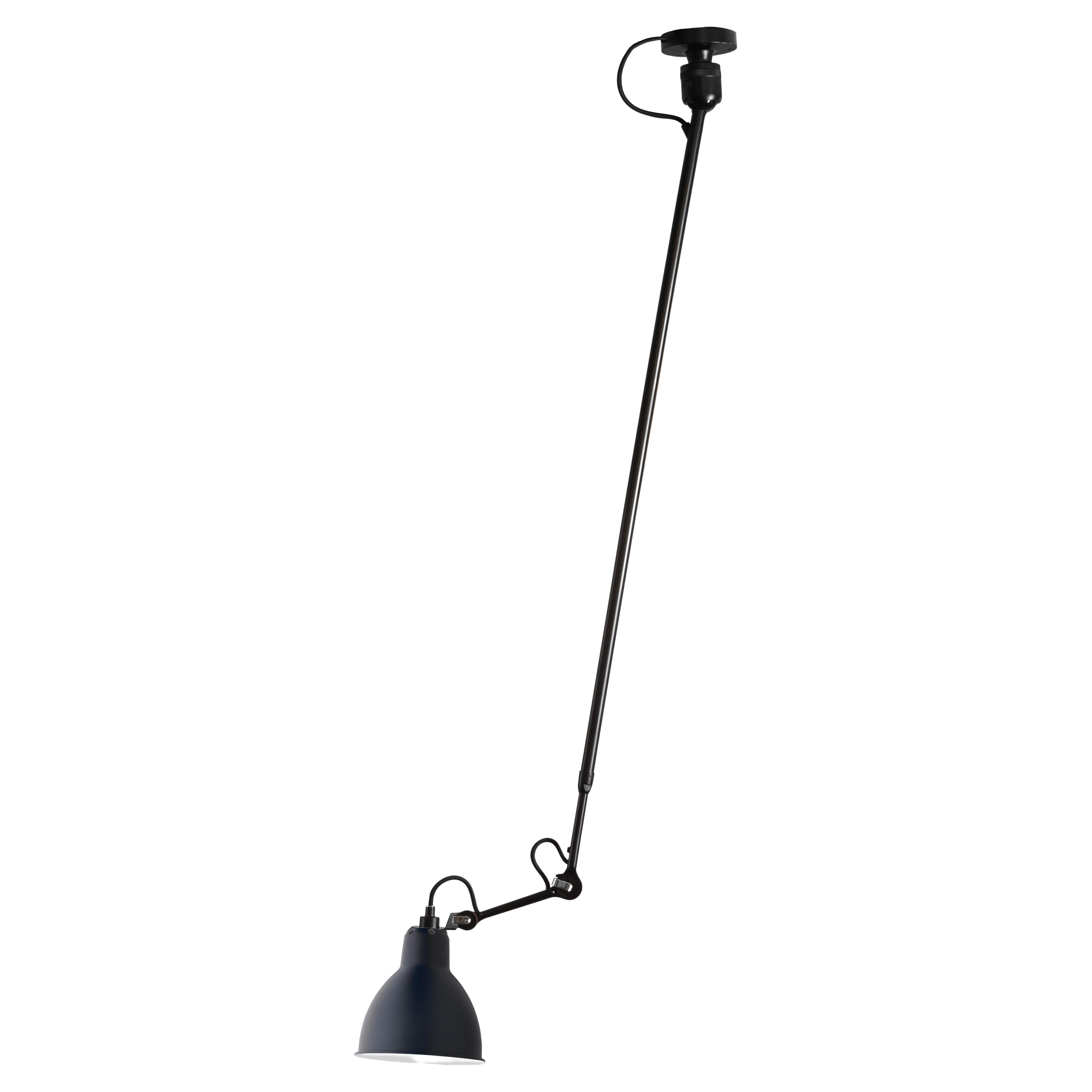 DCW Editions La Lampe Gras N°302 L Pendant Light in Black Arm and Blue Shade For Sale