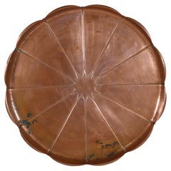 Antique WAS Benson stamped mark. A very large Arts and Crafts copper lily pad tray.