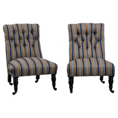 Pair of Napoleon III Slipper Chairs, 1830s, France, Newly Reupholstered Fabric