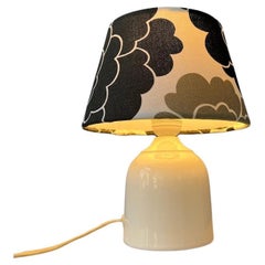 Small Space Age Table Lamp with Porcelain Base and Black & White Flower Shade