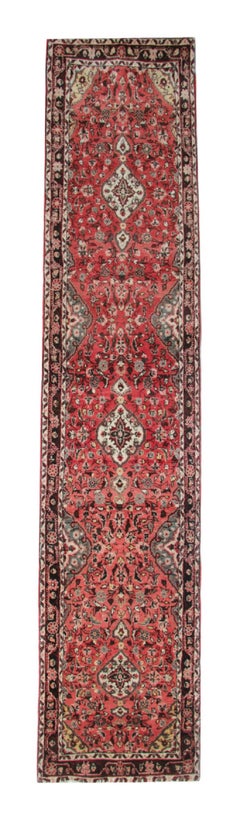 Vintage-Läufer mit Blumenmuster, Rostrosa Teppich-Läufer, Wollteppich