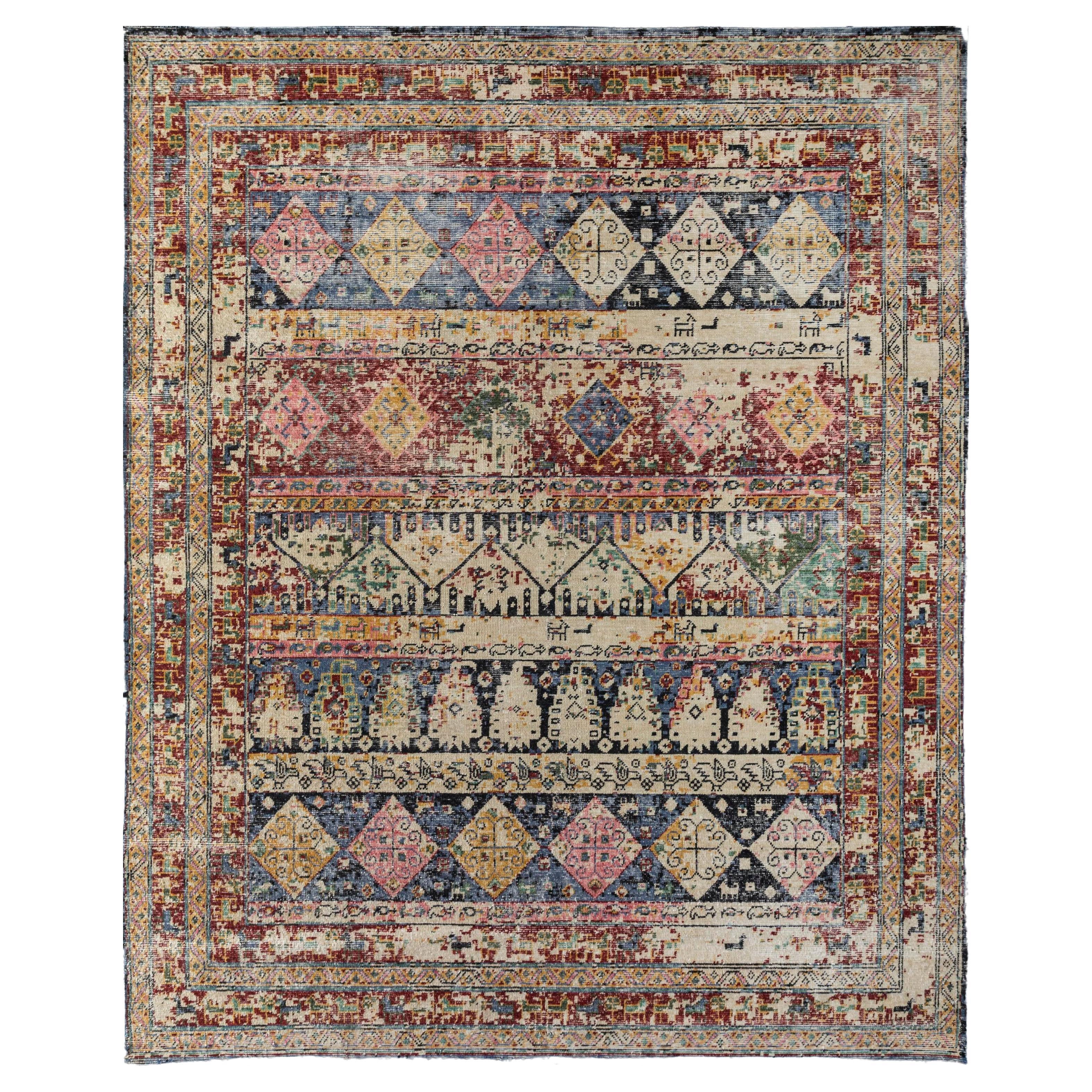 Tapisserie de génération italienne, paille et bleu Twilight 270x360 cm noué à la main