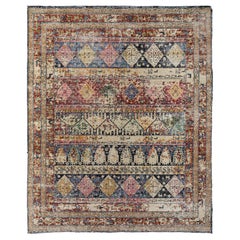 Tapisserie de génération italienne, paille et bleu Twilight 270x360 cm noué à la main