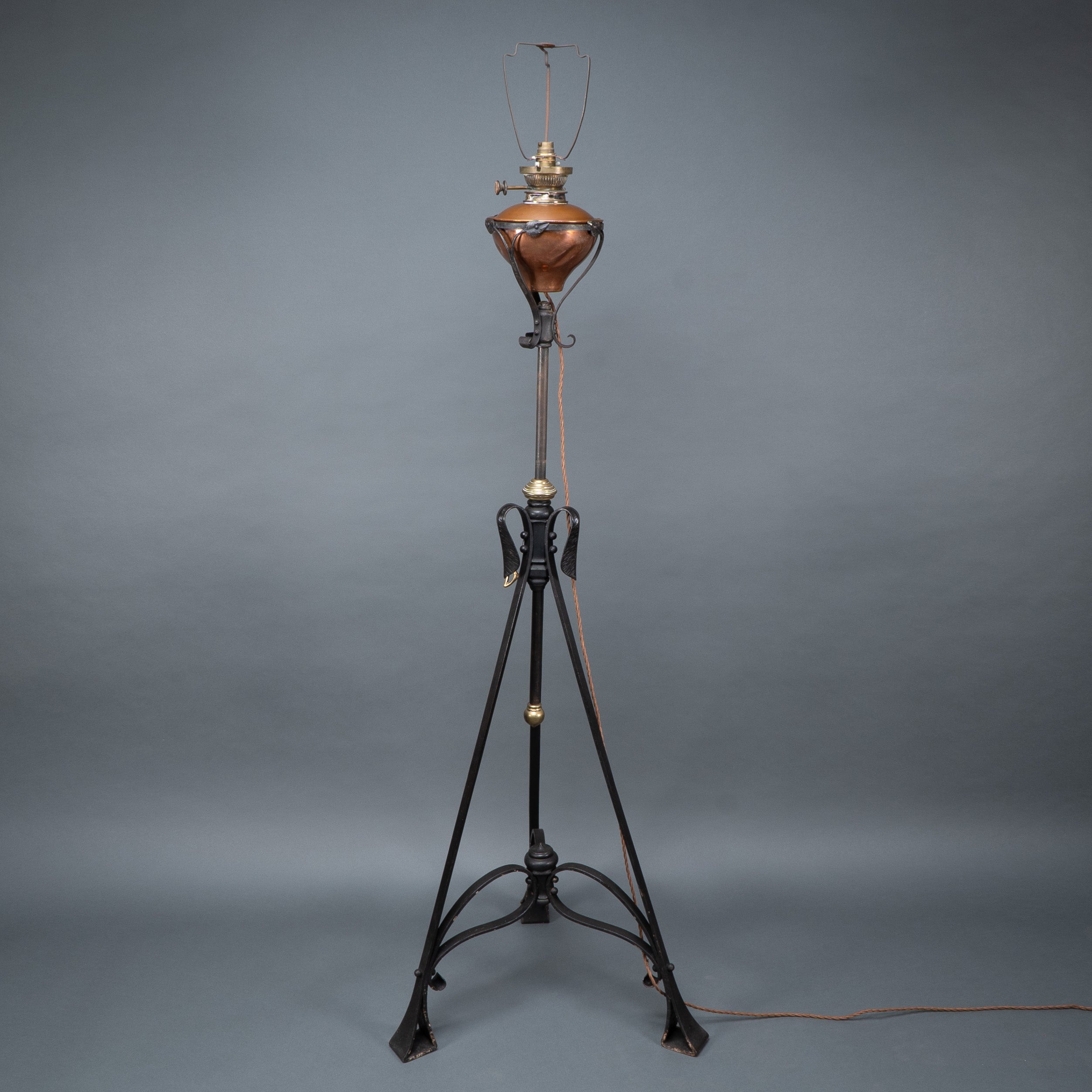 WAS Benson. An extremely rare Arts & Crafts iron telescopic standard floor lamp For Sale
