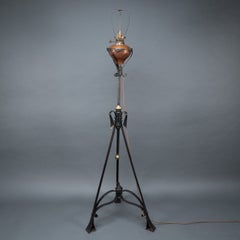 WAS Benson. An extremely rare Arts & Crafts iron telescopic standard floor lamp
