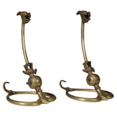 WAS Benson. A pair of Arts & Crafts brass table lamps with heart shaped bases